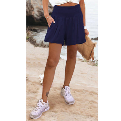 Newly Arrived at Buy Center: European And American Solid Color High Waisted Shorts Casual Pants Dark Blue