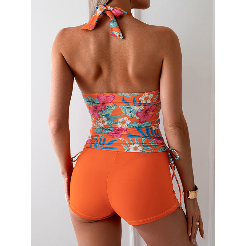 Newly Released at Buy Center: Women's Printed Swimsuit Backless Solid Color Shorts