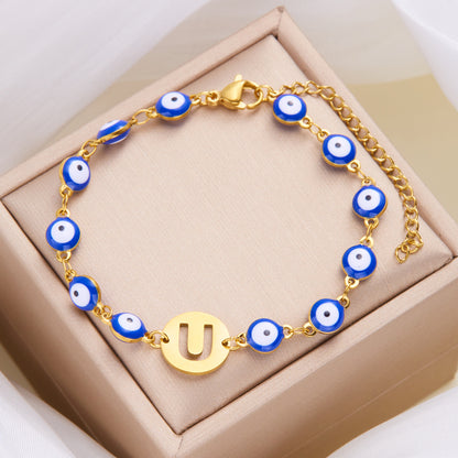 Just Arrived at Buy Center: Women's High-grade Stainless Steel Blue Eyes Fashion Hollowed-out 26 Letter Bracelet U