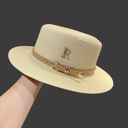 Hot New Items at Buy Center: Summer Outing Vacation Seaside Rhinestone Letters Sunshade Summer Hat R Beige M 56or58cm