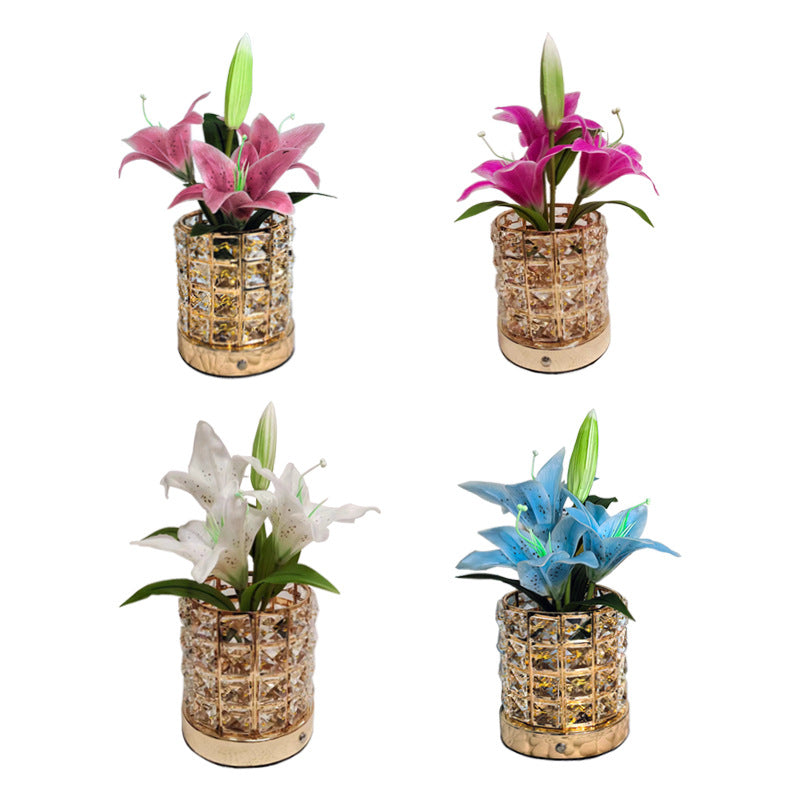 New Luminous Lily Crystal Flowerpot Small Night Lamp Simple And Light Luxury Advanced Sense