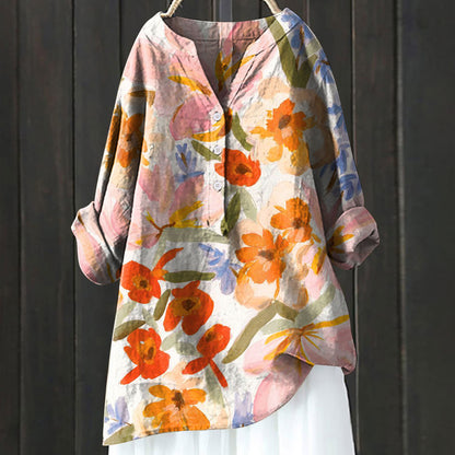 Trending Now at Buy Center: Long Sleeve Chinese Style Slub Linen Comfort Printing All-matching Shirt XL240533 HCY04