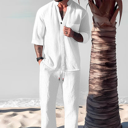 Now Available at Buy Center: Cotton And Linen Half Sleeve Suit Men's Summer White