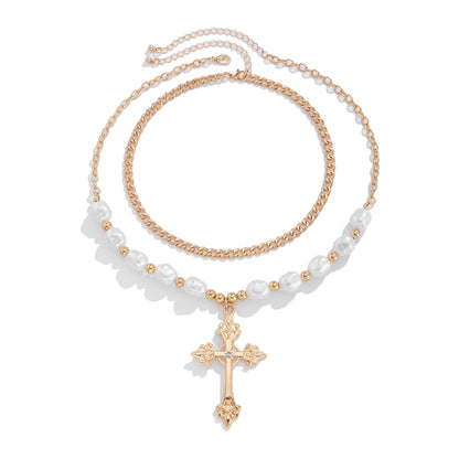 New Fashion Cross Pearl Necklace Suit