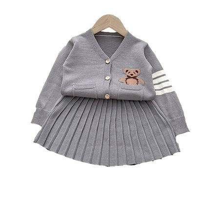 Newly Released at Buy Center: Children's College Popular Cardigan Skirt Two-piece Set Bear