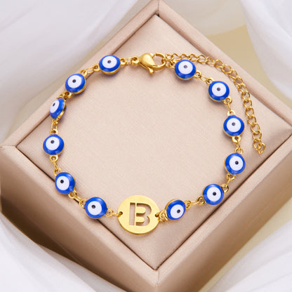 Just Arrived at Buy Center: Women's High-grade Stainless Steel Blue Eyes Fashion Hollowed-out 26 Letter Bracelet B