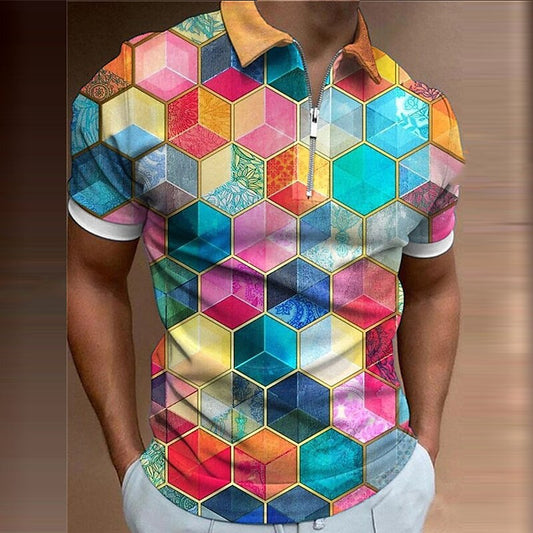 Newly Arrived at Buy Center: Men's Geometric Rainbow Pattern Printed Short Sleeve