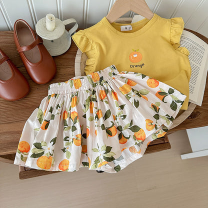 Newly Arrived at Buy Center: European And American Children's Butterfly Printed T-shirt Two-piece Set Yellow