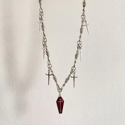 Newly Released at Buy Center: Yk2 Hot Girl Style Dark Coffin Cross Sword Thorn Necklace Harajuku Style Hip Hop Street Retro Sweater Chain Necklace