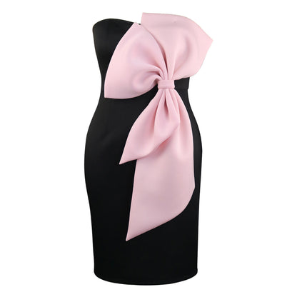 Just Arrived at Buy Center: Off-the-shoulder European And American Tube Top Contrast Color Bow Dress