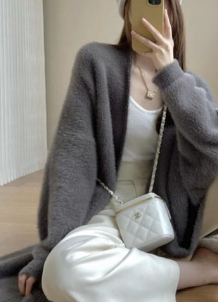 Mink-like Wool Cardigan Loose Size Thickened Mid-length Idle Style Knitted Coat