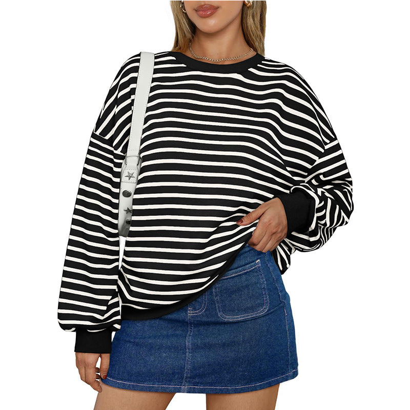 Fresh Arrivals at Buy Center: Women's Colorful Striped Round Neck Loose Sweatshirt