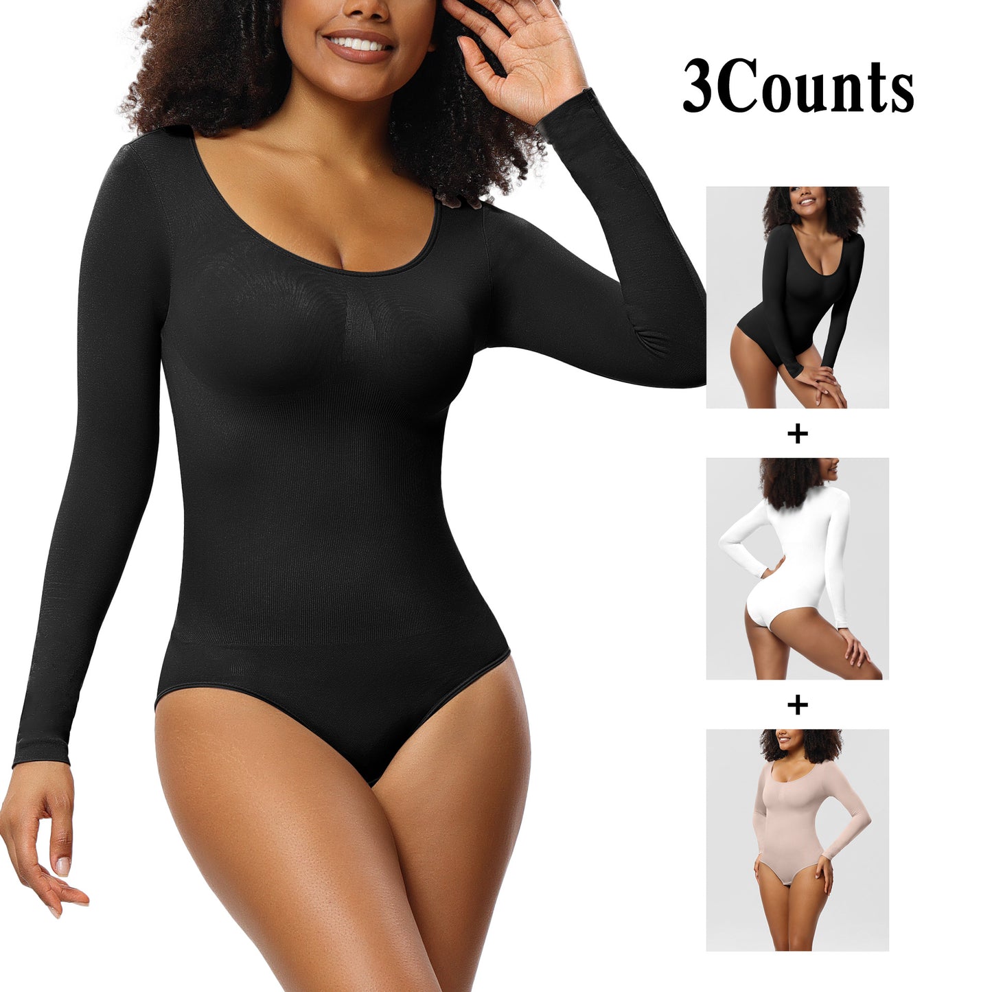 New Jumpsuit Women's Bottoming Shirt Long Sleeve Corset One-piece Corset Black And White Skin 3PCs Set