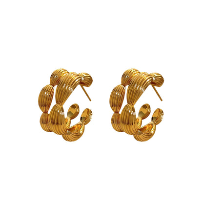 Now Available at Buy Center: Fashion Simple Double Circle Plant Texture Ear Studs