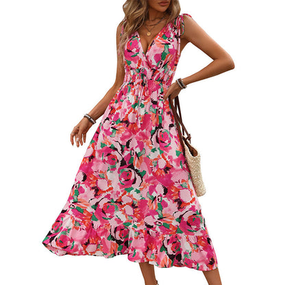 Newly Released at Buy Center: Women's Elegance Sleeveless Waist V-neck Printed Dress