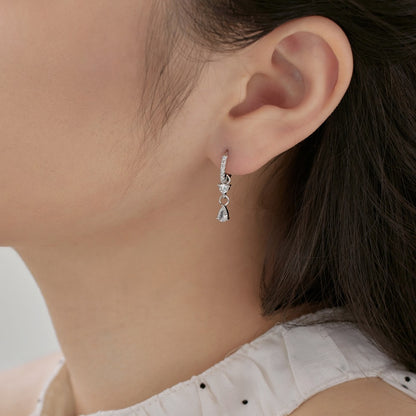 Now Available at Buy Center: Silver S925 White Round Zirconium Water Drop Pear-shaped Connection Inlaid Exquisite Ear Ring Design Compact