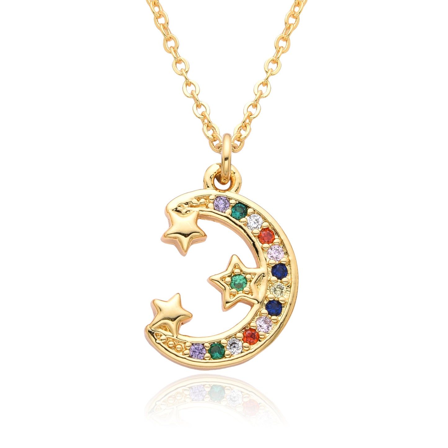 Just Arrived at Buy Center: European And American Electroplated Brass Moon Star Necklace A204