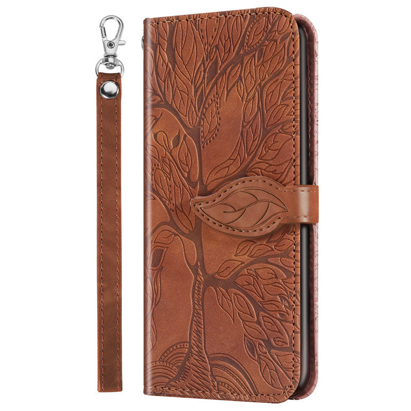 Now Available at Buy Center: Retro Lucky Tree Embossed Leather Phone Case Protective Brown