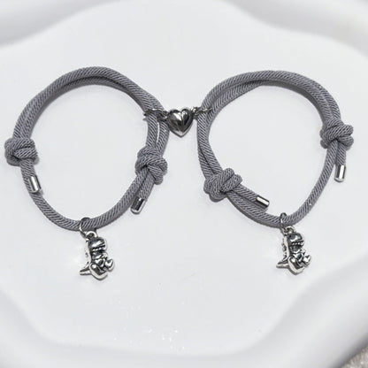 Hot New Items at Buy Center: Creative Cute 3D Little Dinosaur Pendant Love Magnetic Snap Suction Couple Bracelet Gray