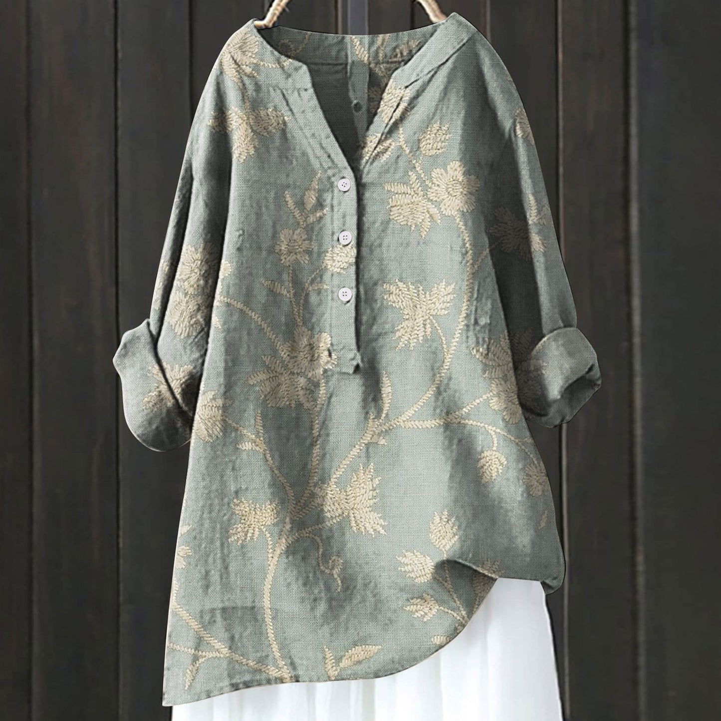 Trending Now at Buy Center: Long Sleeve Chinese Style Slub Linen Comfort Printing All-matching Shirt XL240533 HCY10