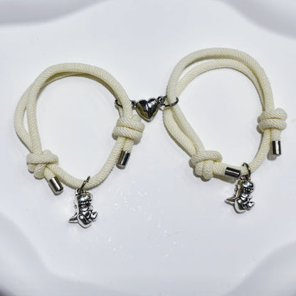 Hot New Items at Buy Center: Creative Cute 3D Little Dinosaur Pendant Love Magnetic Snap Suction Couple Bracelet Beige