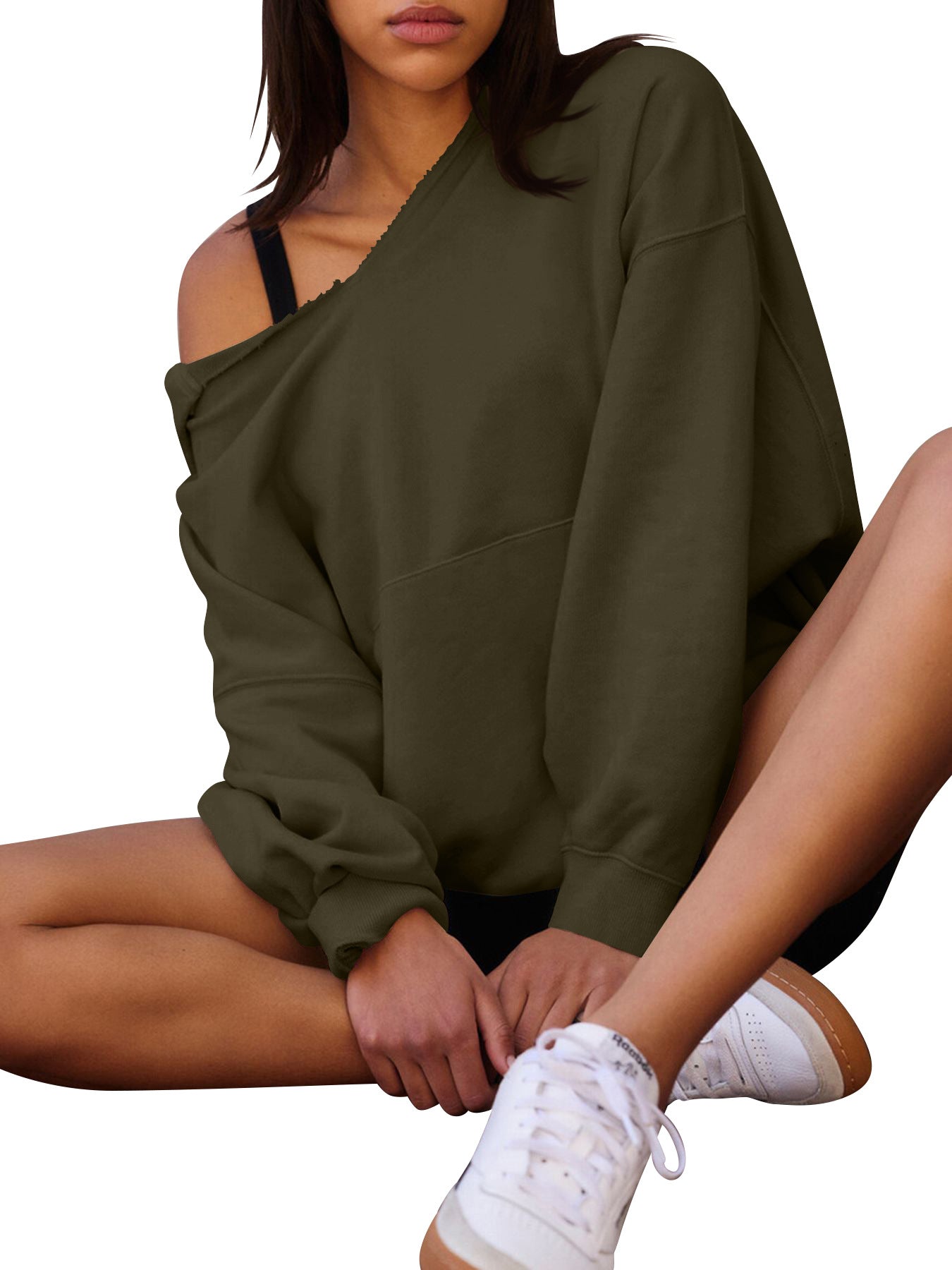 Just Arrived at Buy Center: Women's Oversized Casual Hooded Pocket Sweatshirt Army Green