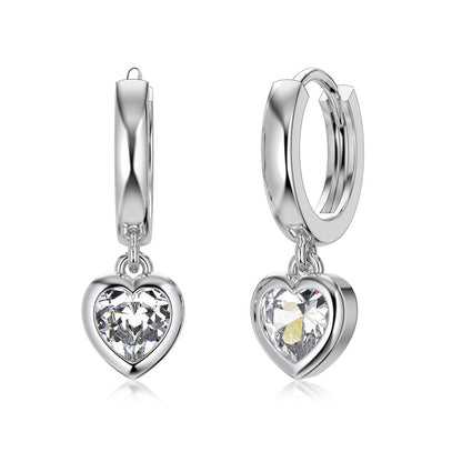 Newly Arrived at Buy Center: S925 Sterling Silver White Heart Shape Love Bezel Setting Advanced Design Sense Ear Ring