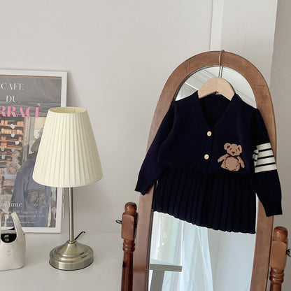 Newly Released at Buy Center: Children's College Popular Cardigan Skirt Two-piece Set Bear