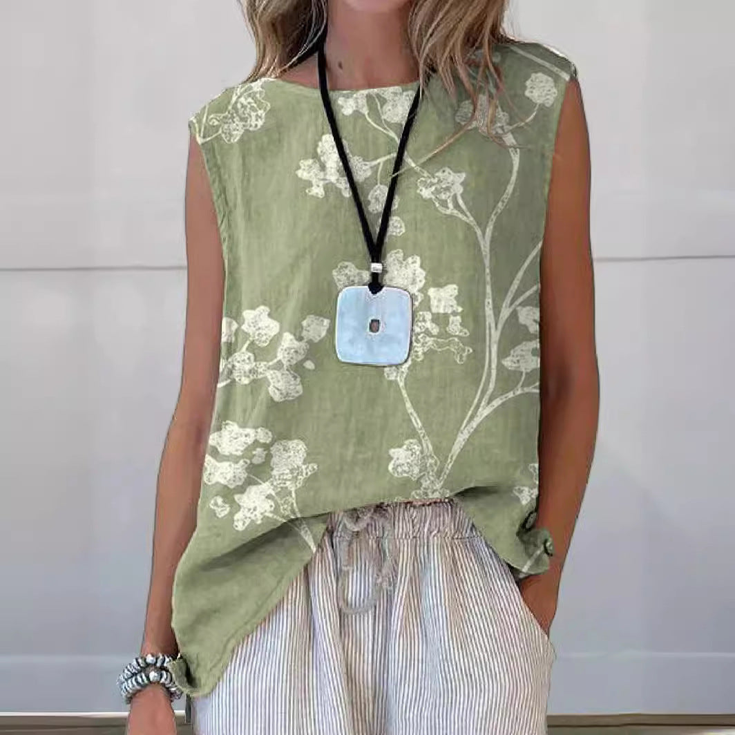 Fresh Arrivals at Buy Center: Vest Round Neck Women's Printed Wear Top T-shirt Light Green