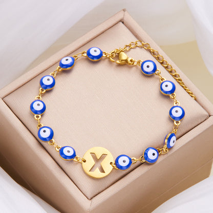 Just Arrived at Buy Center: Women's High-grade Stainless Steel Blue Eyes Fashion Hollowed-out 26 Letter Bracelet X