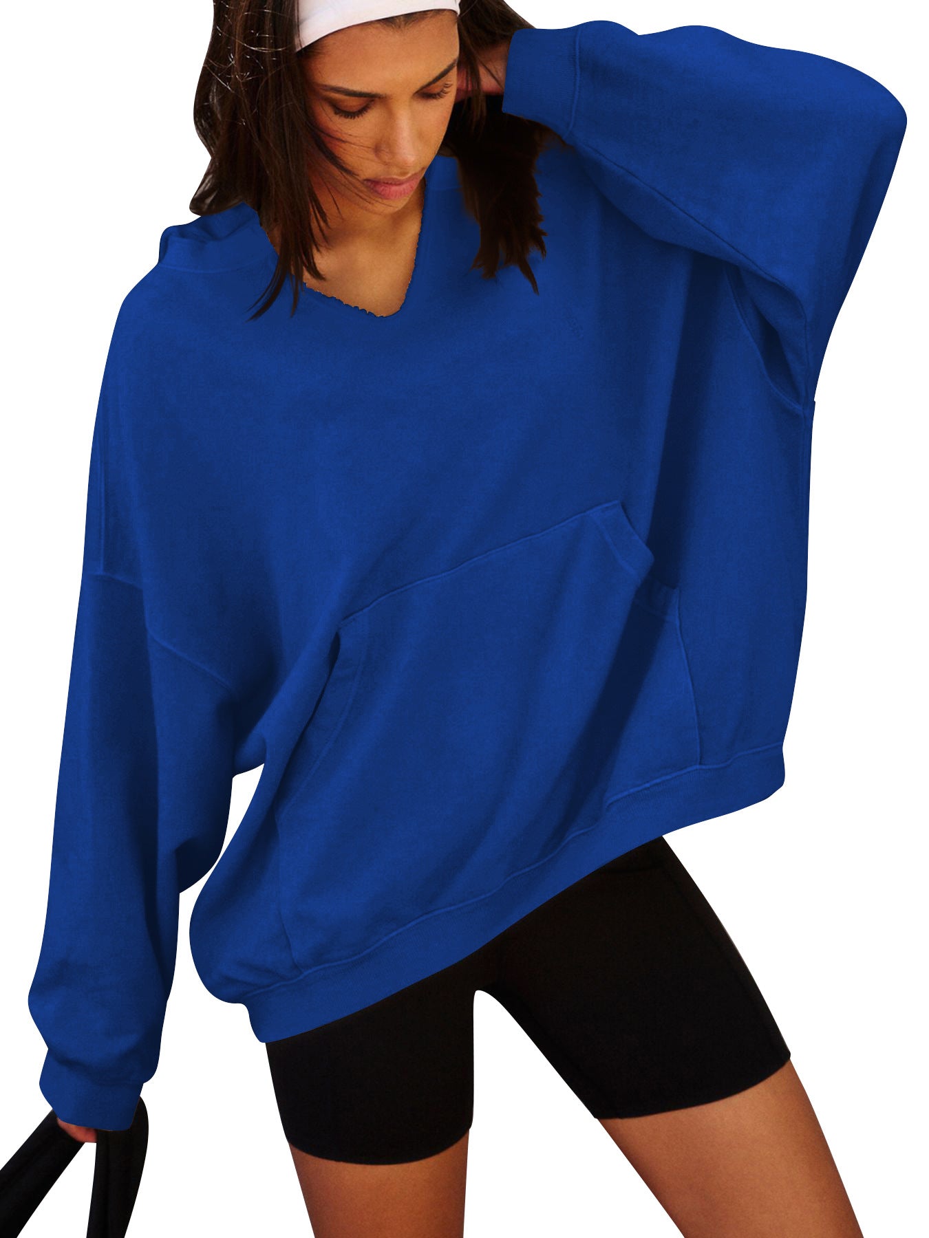 Just Arrived at Buy Center: Women's Oversized Casual Hooded Pocket Sweatshirt Colorful Blue