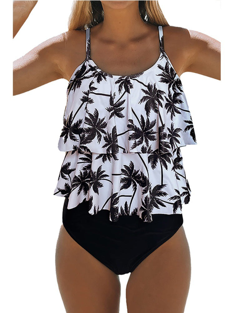 Just Arrived at Buy Center: European And American Split Bikini Swimsuit Suit Coconut Tree Black Trousers