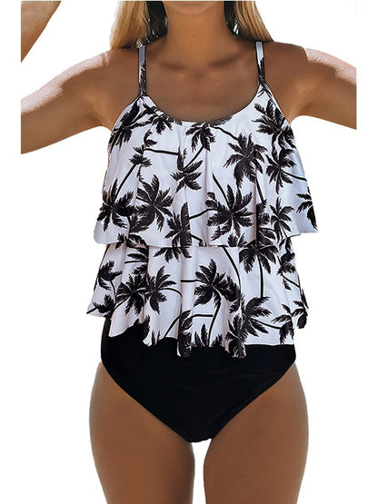 Just Arrived at Buy Center: European And American Split Bikini Swimsuit Suit Coconut Tree Black Trousers