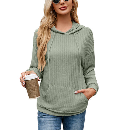 Fresh Arrivals at Buy Center: Women's Knitwear Hooded Sunken Stripe Kangaroo Pocket Sweatshirt Green