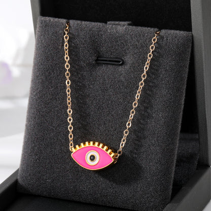 New Oil Dripping Devil Eye Necklace Color Alloy Eyelash Eye Pendant Personality Retro Girl Necklace Rose Red Eyelash Eye