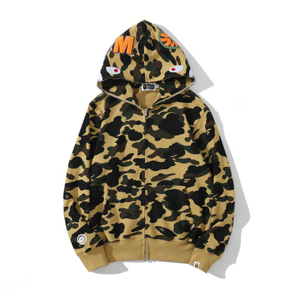 Fresh Arrivals at Buy Center: Classic Shark Camouflage Hooded Cardigan Zipper Terry Yellow