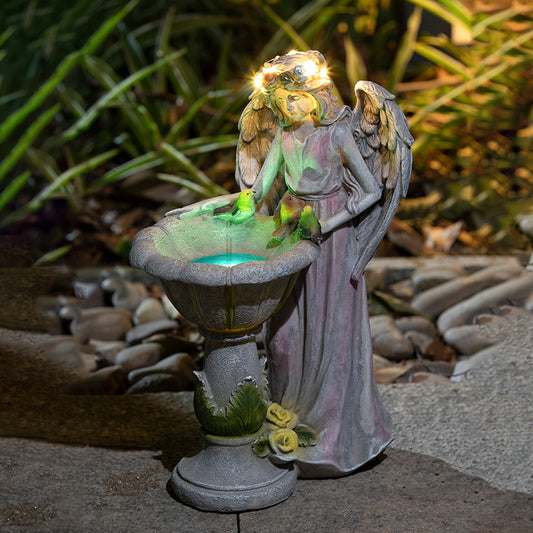 New Solar Glowing Angel Garden Resin Crafts Angel With Garland 19x14x29CM