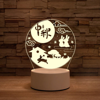 New Mid-Autumn Small Night Lamp Bedside Table Decoration 3D Acrylic Table Lamp Jade Hare