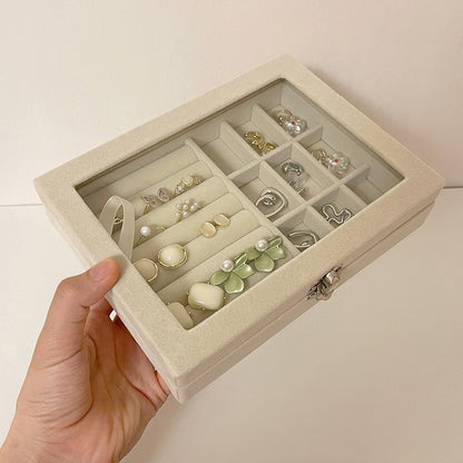 Fresh Arrivals at Buy Center: Large Capacity Flannel Jewelry Box Ring Necklace Finishing Box Beige Flannel Flip Box