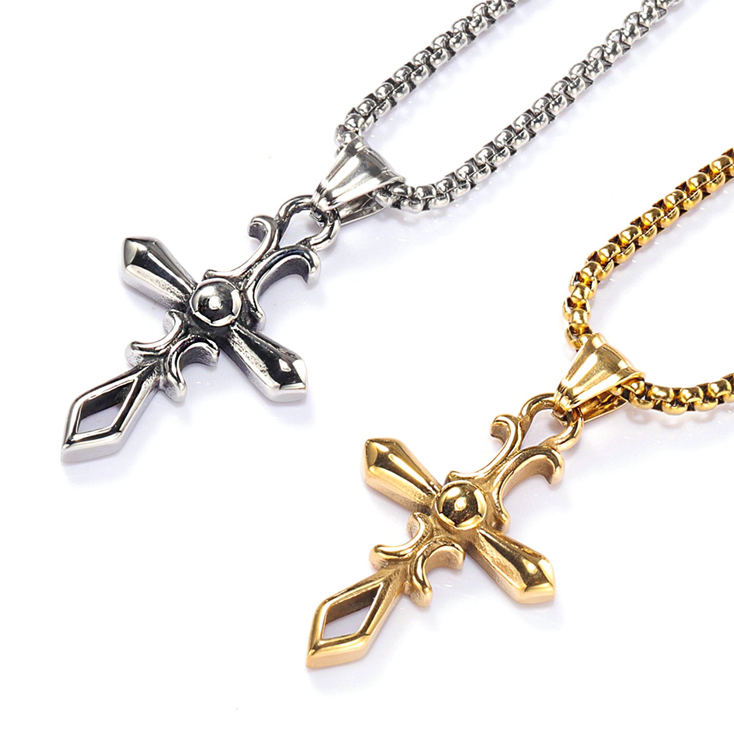 Just Arrived at Buy Center: Men's Hip Hop Gothic Style Cross Titanium Steel Pattern Necklace