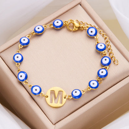 Just Arrived at Buy Center: Women's High-grade Stainless Steel Blue Eyes Fashion Hollowed-out 26 Letter Bracelet M