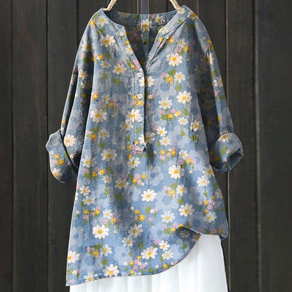 Trending Now at Buy Center: Long Sleeve Chinese Style Slub Linen Comfort Printing All-matching Shirt