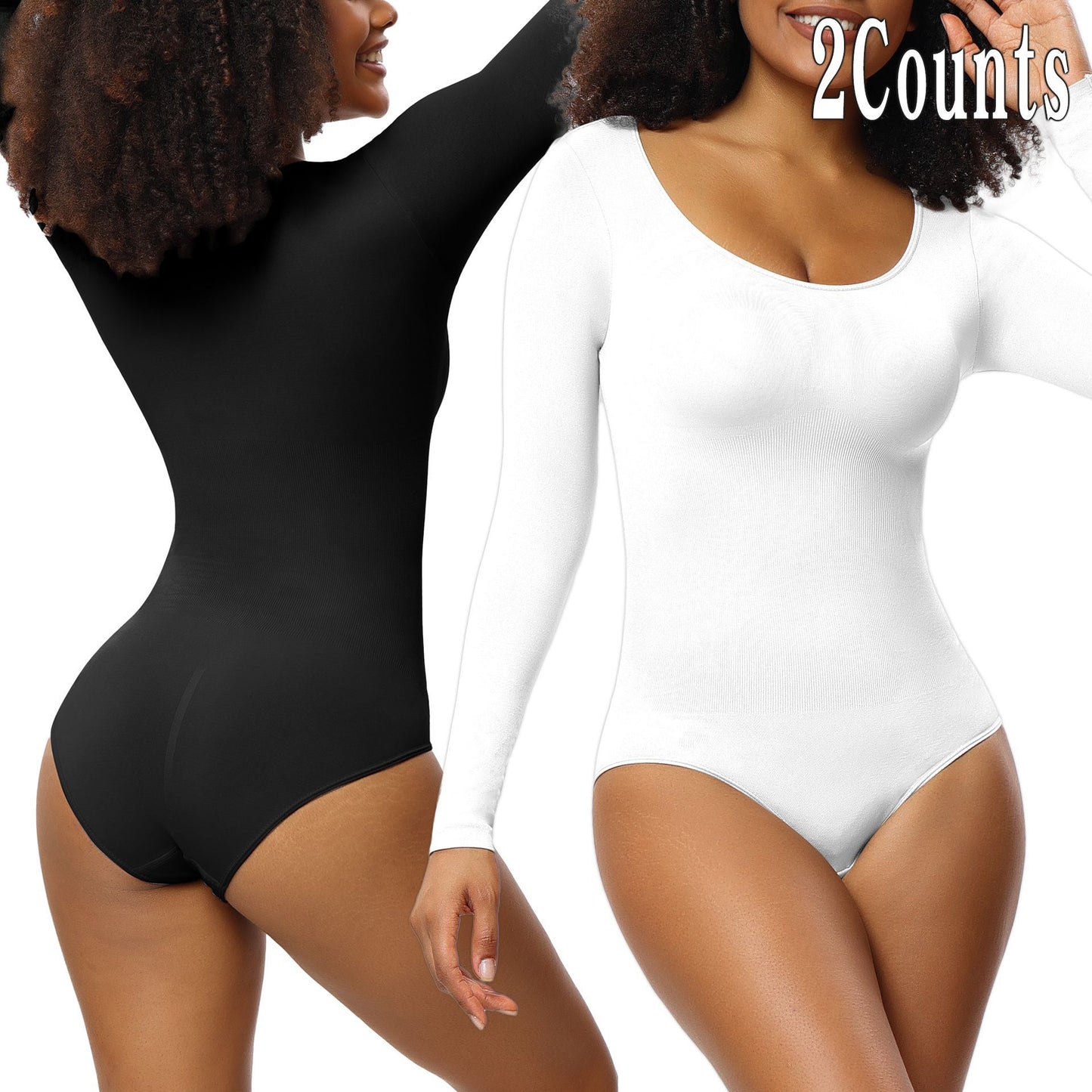 New Jumpsuit Women's Bottoming Shirt Long Sleeve Corset One-piece Corset Black And White 2PCs Set