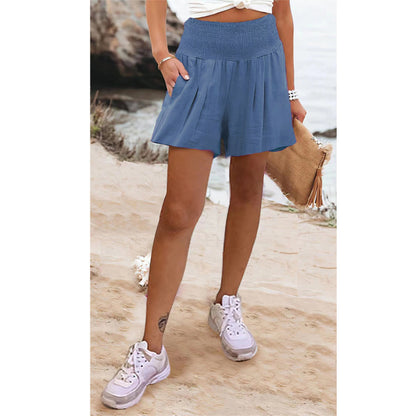 Newly Arrived at Buy Center: European And American Solid Color High Waisted Shorts Casual Pants Light Blue