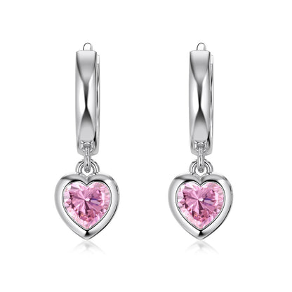 Newly Arrived at Buy Center: S925 Sterling Silver White Heart Shape Love Bezel Setting Advanced Design Sense Ear Ring DY110300 S W PK 925 Silver