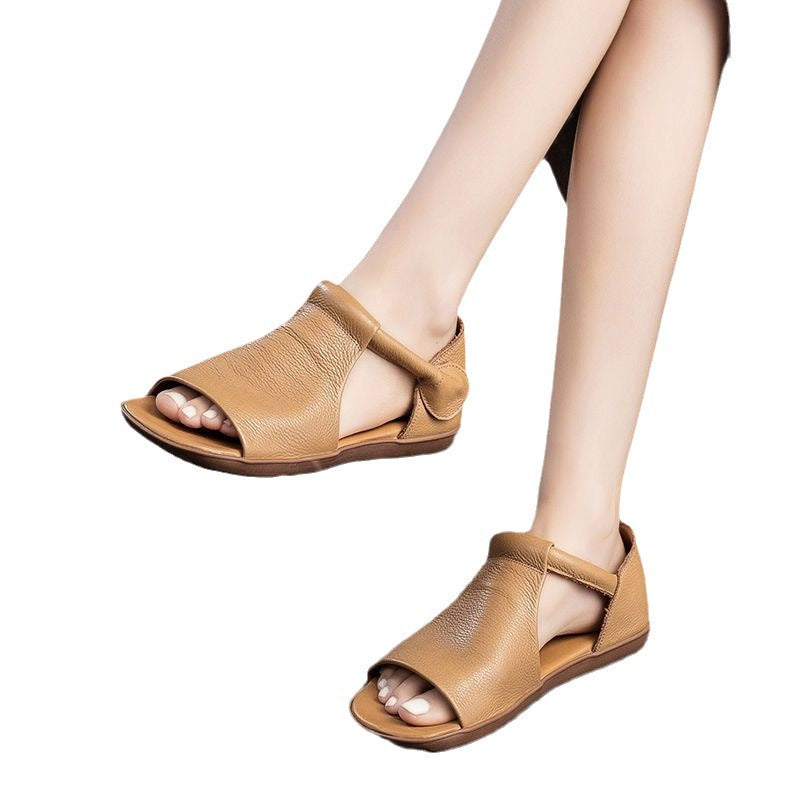 Just Arrived at Buy Center: Authentic Leather British Style Handmade Velcro Open Toe Sandals