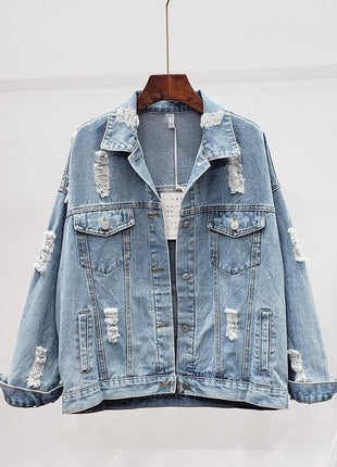 Veste ample de style coréen en denim déchiré de style industriel lourd