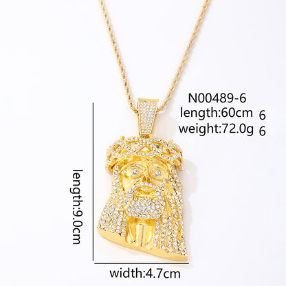 Fresh on the Scene at Buy Center: Men's Retro Exaggerated Avatar Micro Inlaid Zircon Hip Hop Necklace 08Gold White Diamond N004896