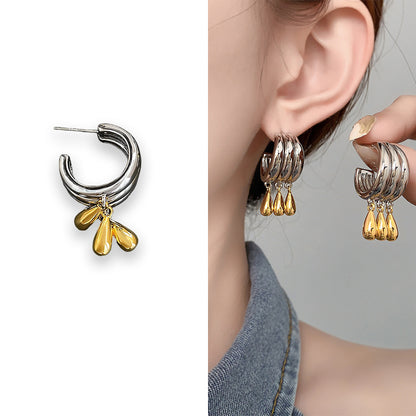 Fresh on the Scene at Buy Center: Fashion Multi-layer C- Shaped Eardrops Stud Earrings Special-interest Design Gold And Silver Color Matching Copper Plated With Real Gold