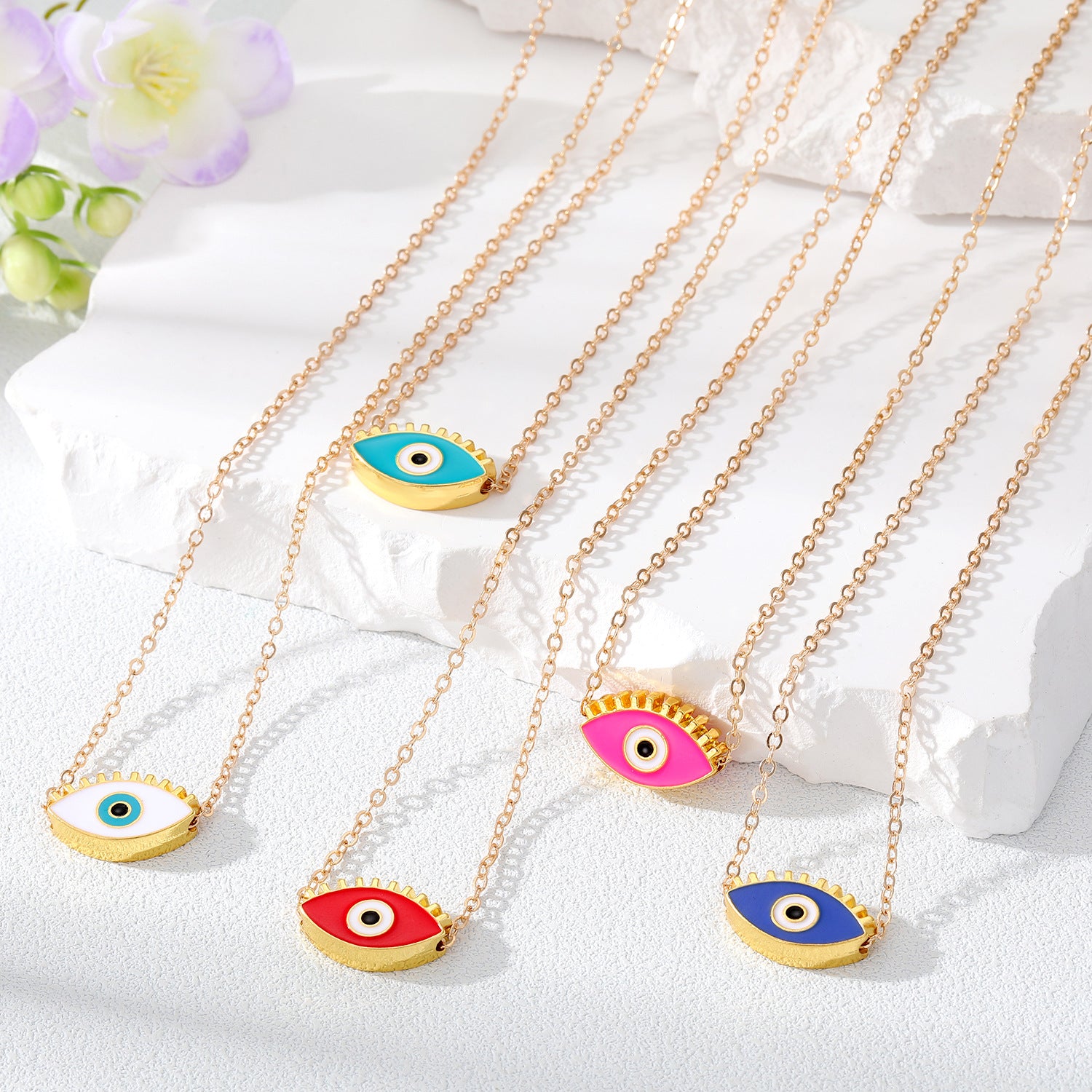 New Oil Dripping Devil Eye Necklace Color Alloy Eyelash Eye Pendant Personality Retro Girl Necklace